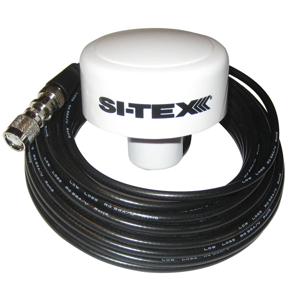 SI-TEX external GPS antenna for MDA-1, showing a compact outdoor antenna with cable and connectors.