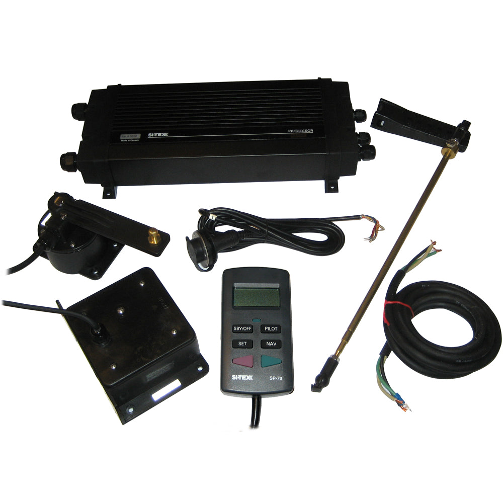 SI-TEX SP-70 autopilot with rotary feedback for inboard boats, shown without drive, marine navigation system.