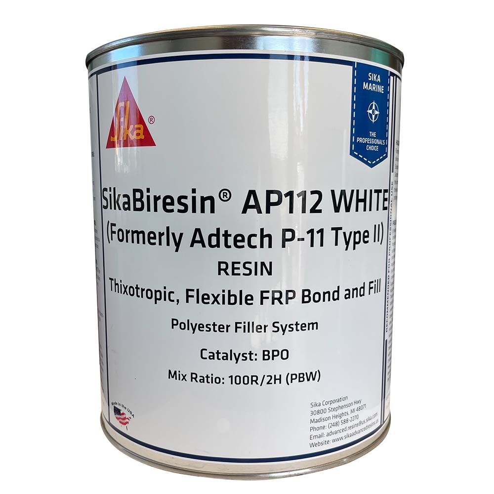 Sika Biresin AP112 white gallon adhesive with BPO hardener for industrial sealants and epoxy applications.