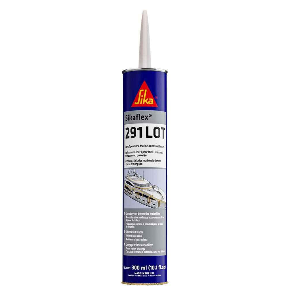 White Sika Sikaflex 291 LOT slow cure adhesive sealant in a 10.3oz (300ml) cartridge, used for sealing and bonding applications.