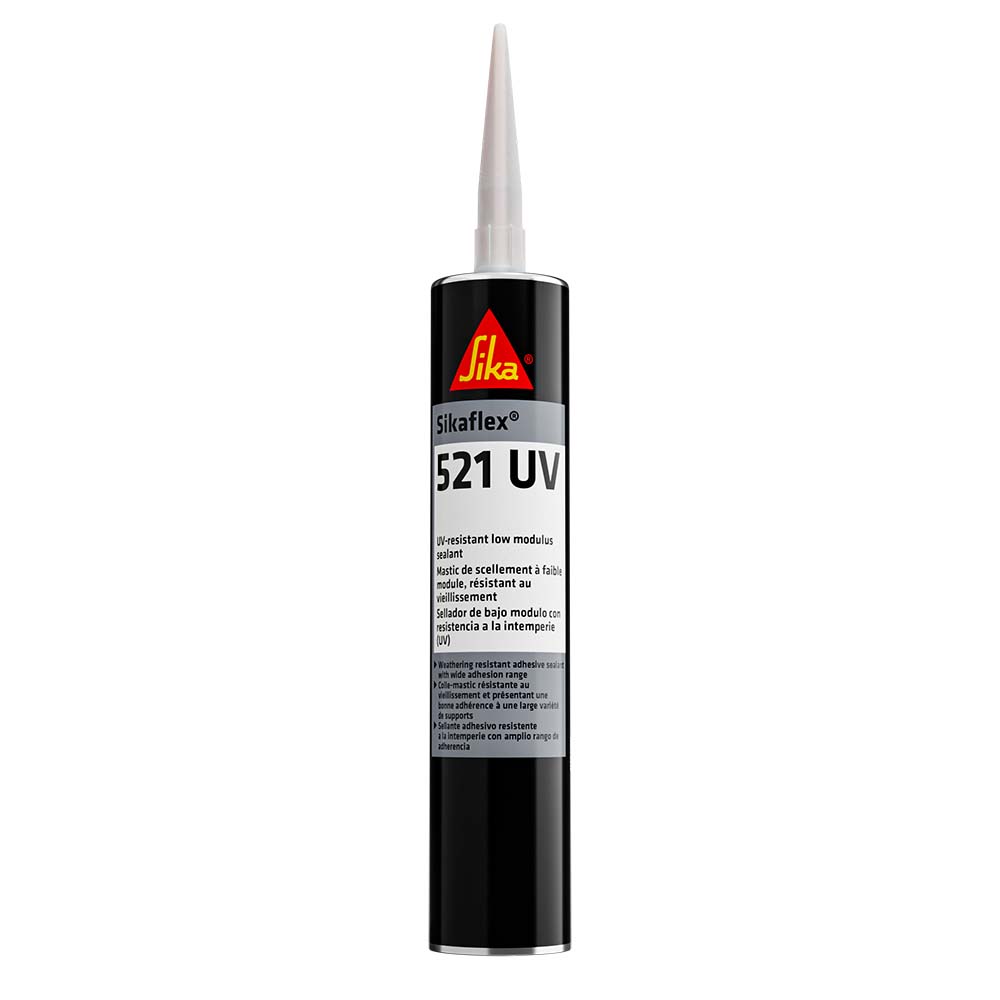 White Sika Sikaflex 521UV UV resistant LM polyurethane sealant in a 10.3oz cartridge, ideal for durable sealing applications.