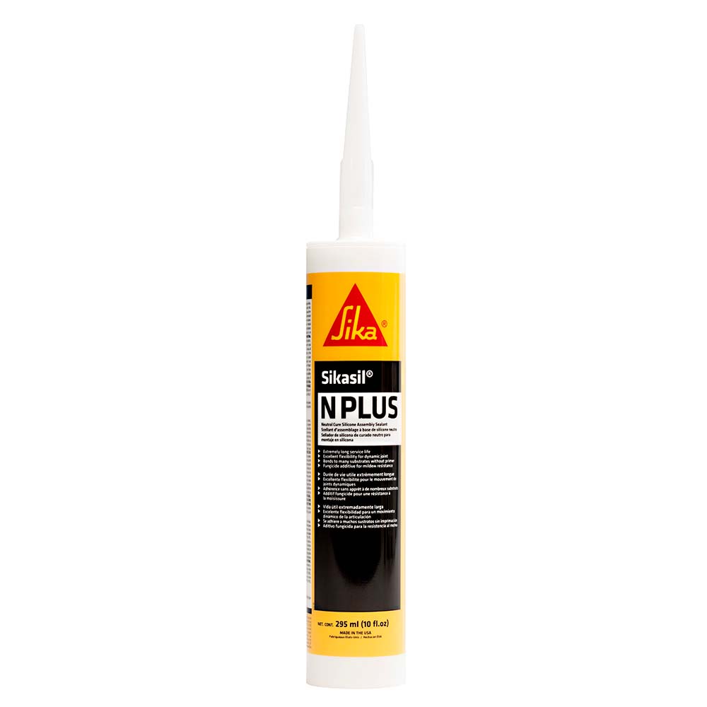 Sika Sikasil-N Plus Clear adhesive sealant in a 10oz tube with nozzle, suitable for sealing and bonding applications.
