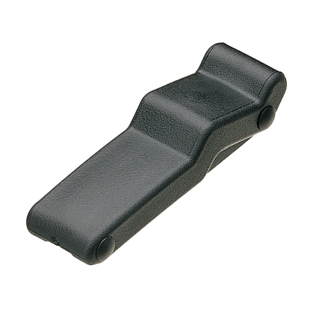 Southco concealed soft draw latch with keeper, black rubber finish, designed for secure, discreet latching on industrial or cabinetry doors.