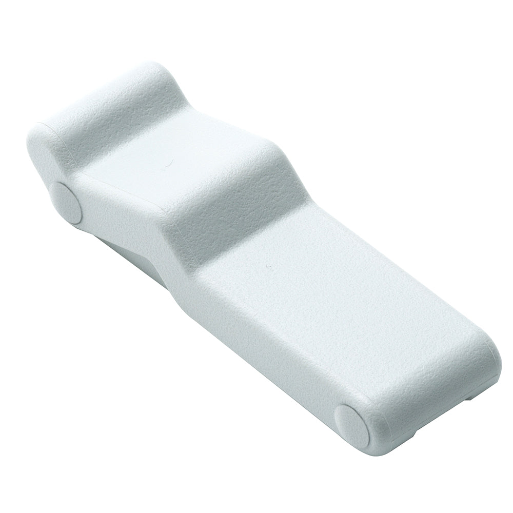 Southco concealed soft draw latch with keeper, white rubber handle, for secure closure on cabinets or enclosures.