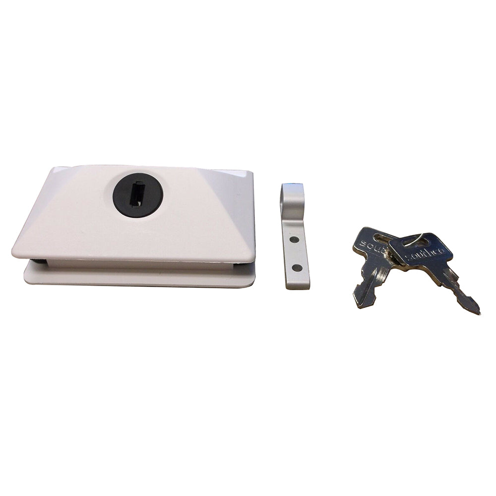 Southco entry door lock latch in a secure design, shown installed on a door for enhanced security and durability.