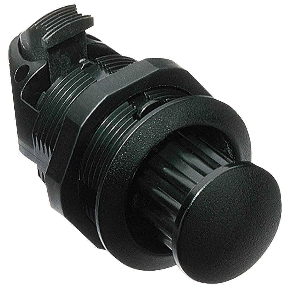 Southco black plastic pop-out knob latch with fixed grip and threaded body, designed for secure enclosure access.