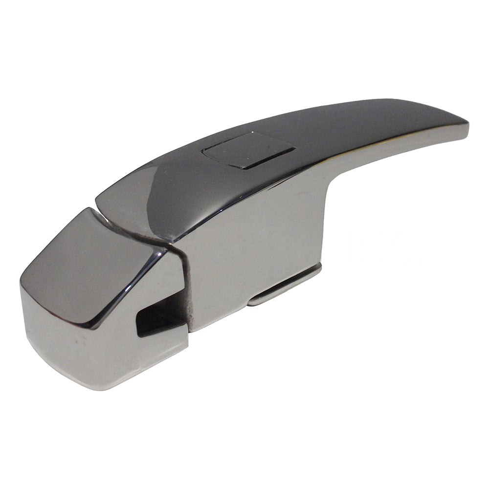 Southco Swim Door Latch in polished 316 stainless steel, showing the latch mechanism and sleek finish designed for durability.