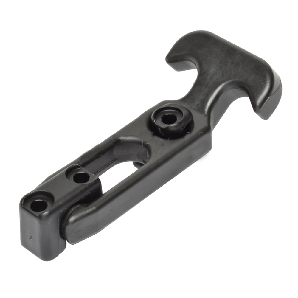 Southco T-Handle latch with black flexible rubber grip and keeper, used for secure closures in industrial applications