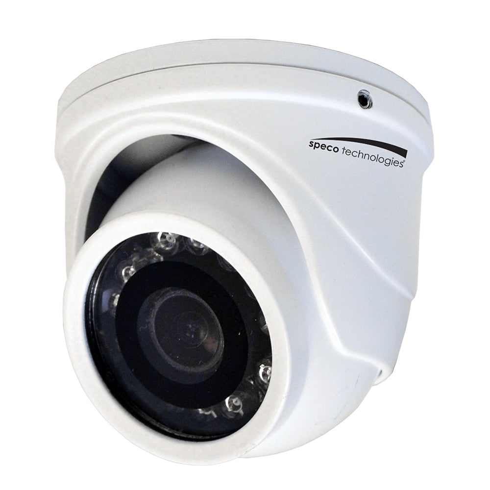 Speco Tech 4MP HD-TVI mini turret camera with 2.9mm lens in white housing, ideal for security network video surveillance.