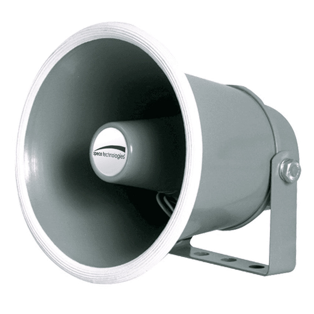 Speco Tech 6-inch weather-resistant aluminum speaker horn for hailer horns, 8 ohms, designed for outdoor public address use.