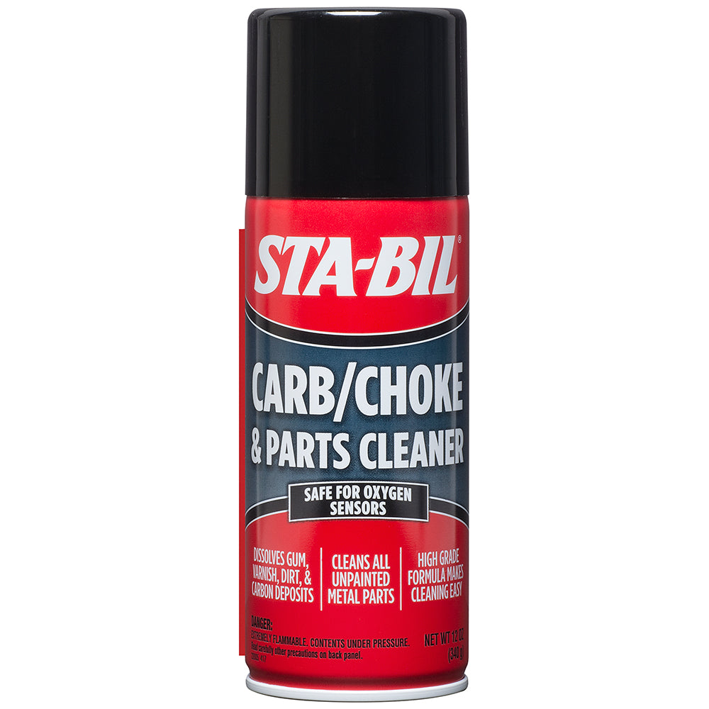 STA-BIL Carb Choke Parts Cleaner in 12.5oz spray bottle, designed for cleaning carburetor chokes and engine parts.