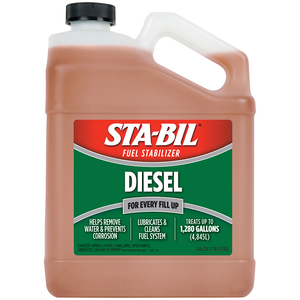 STA-BIL Diesel Formula Fuel Stabilizer 1-gallon bottle for cleaning and improving diesel engine performance.