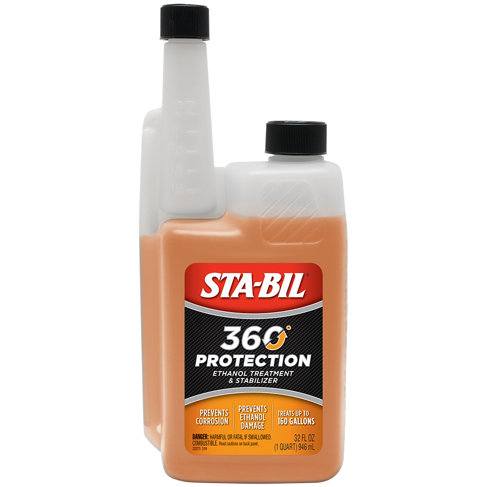 STA-BIL In-Season Protection 32oz cleaning solution bottle with label and cap, designed for fuel system maintenance.