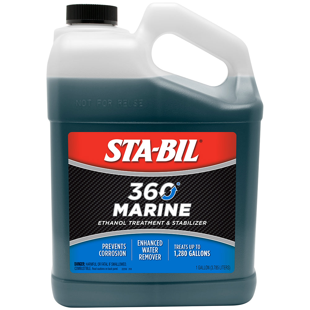 STA-BIL 360 Marine fuel treatment in a 1-gallon container, designed to stabilize and clean boat engine fuel systems.