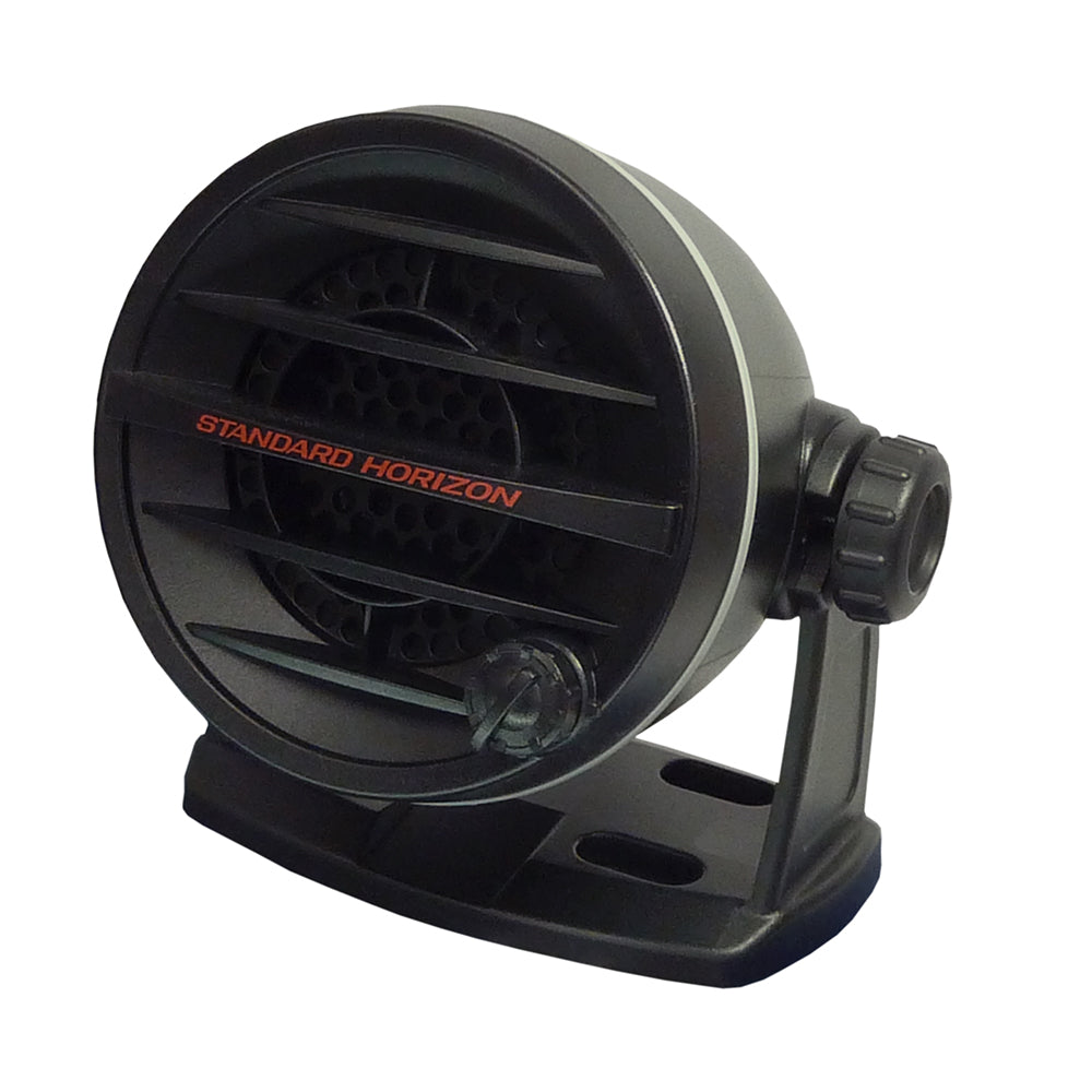 Standard Horizon 10W amplified external speaker in black, outdoor communication accessory with durable design.