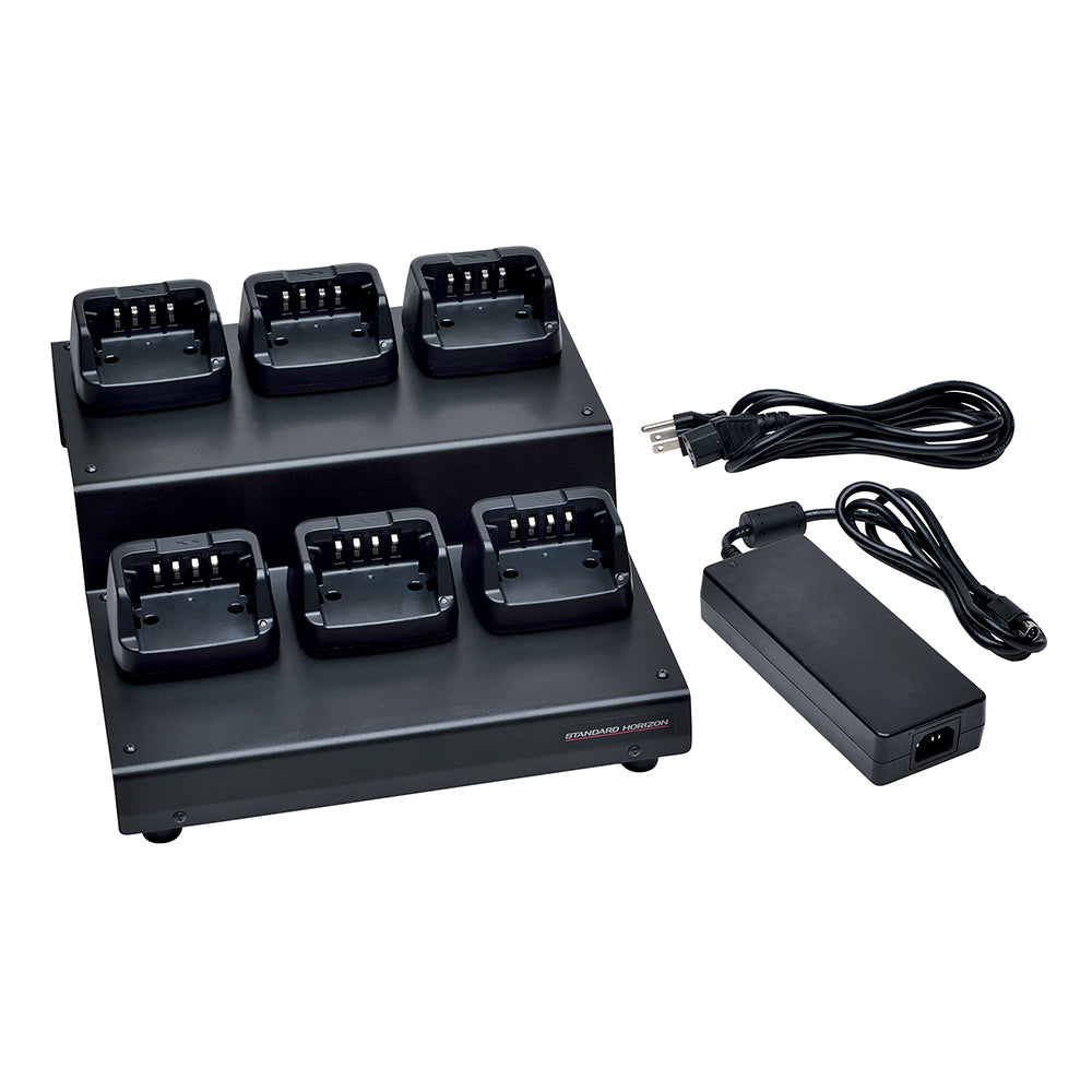 Standard Horizon 6-Unit Multi Charger for accessories, showing a compact charging dock with six slots for multiple devices.