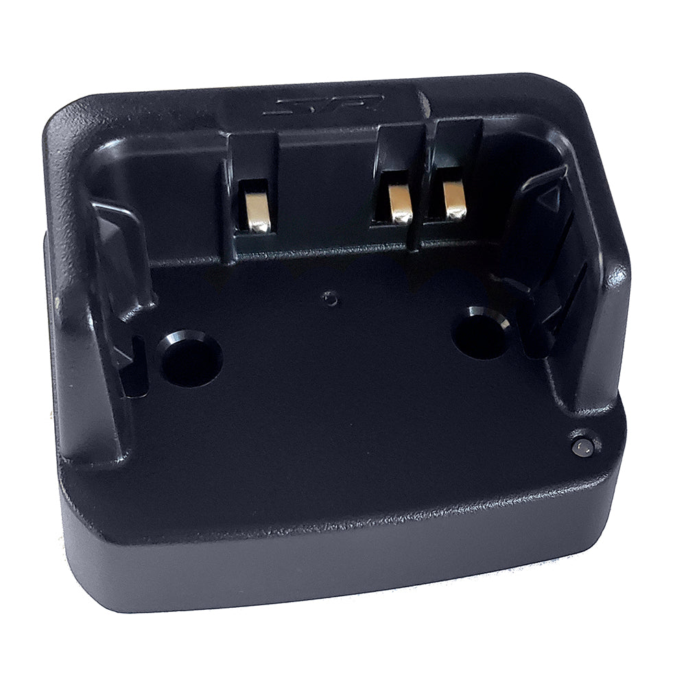 Standard Horizon HX380 charge cradle accessory for charging and docking two-way radios, black plastic design.