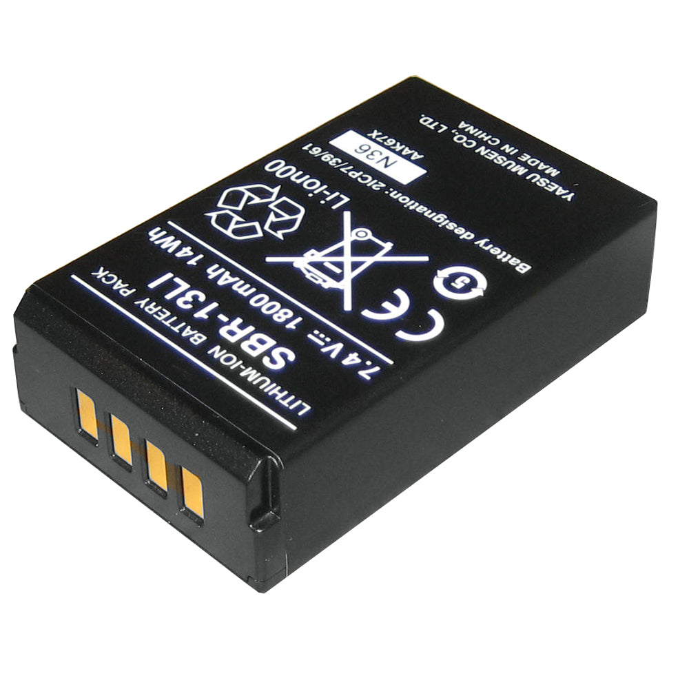 Standard Horizon SBR-13LI 1800mAh Li-Ion Battery Pack for radio accessories, shown in black with compact design.
