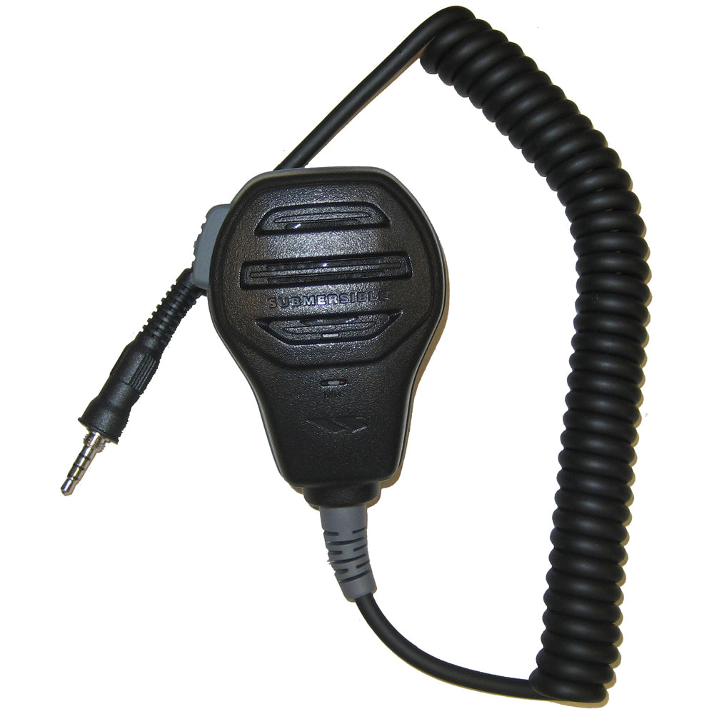 Standard Horizon submersible speaker microphone for marine communication, with waterproof design and durable construction.