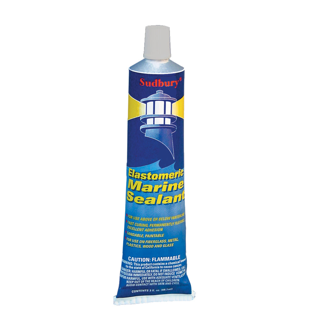 Sudbury Elastometric 3 oz clear sealant tube, flexible adhesive for sealing and bonding applications.