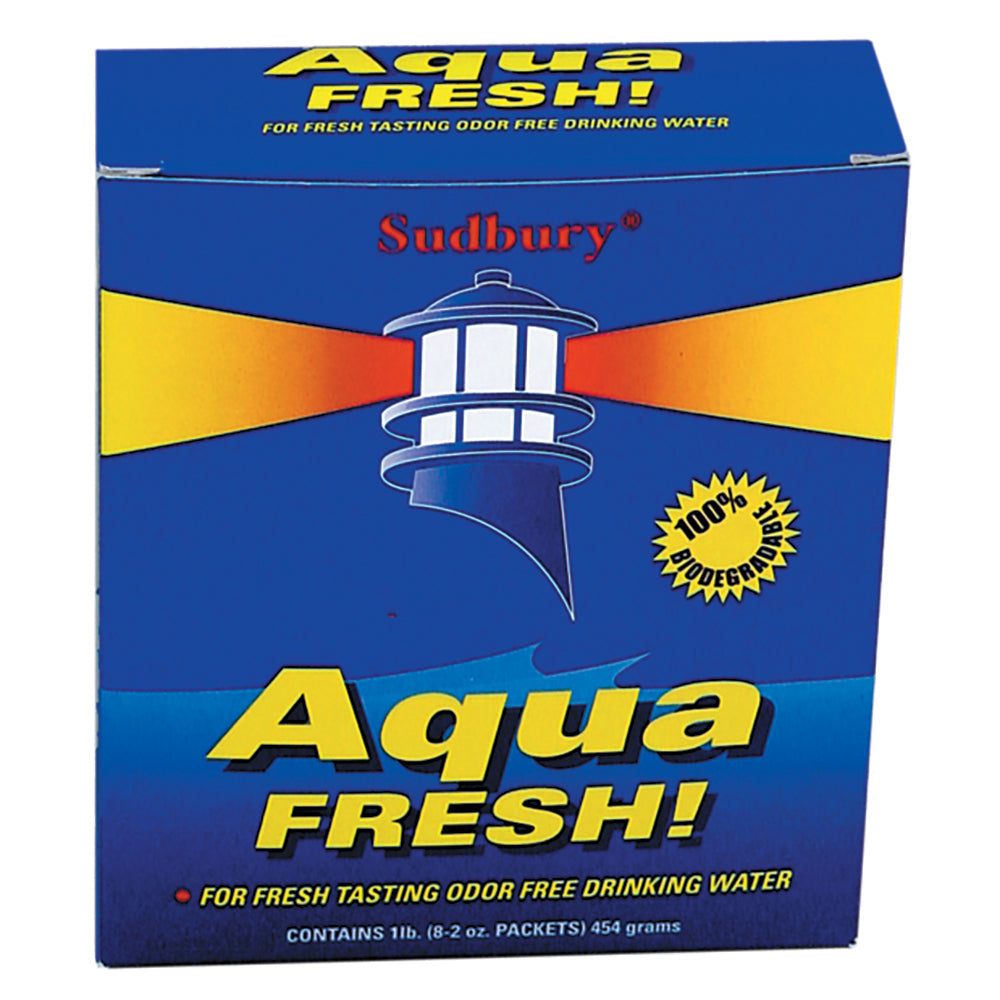 Sudbury Aqua Fresh cleaning products in an 8-pack box, labeled for effective household cleaning and freshness.