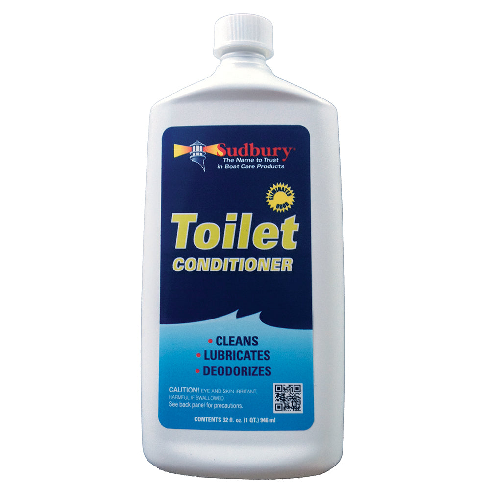Sudbury Toilet Conditioner Quart cleaning product in a white container with a blue label, designed for toilet cleaning.
