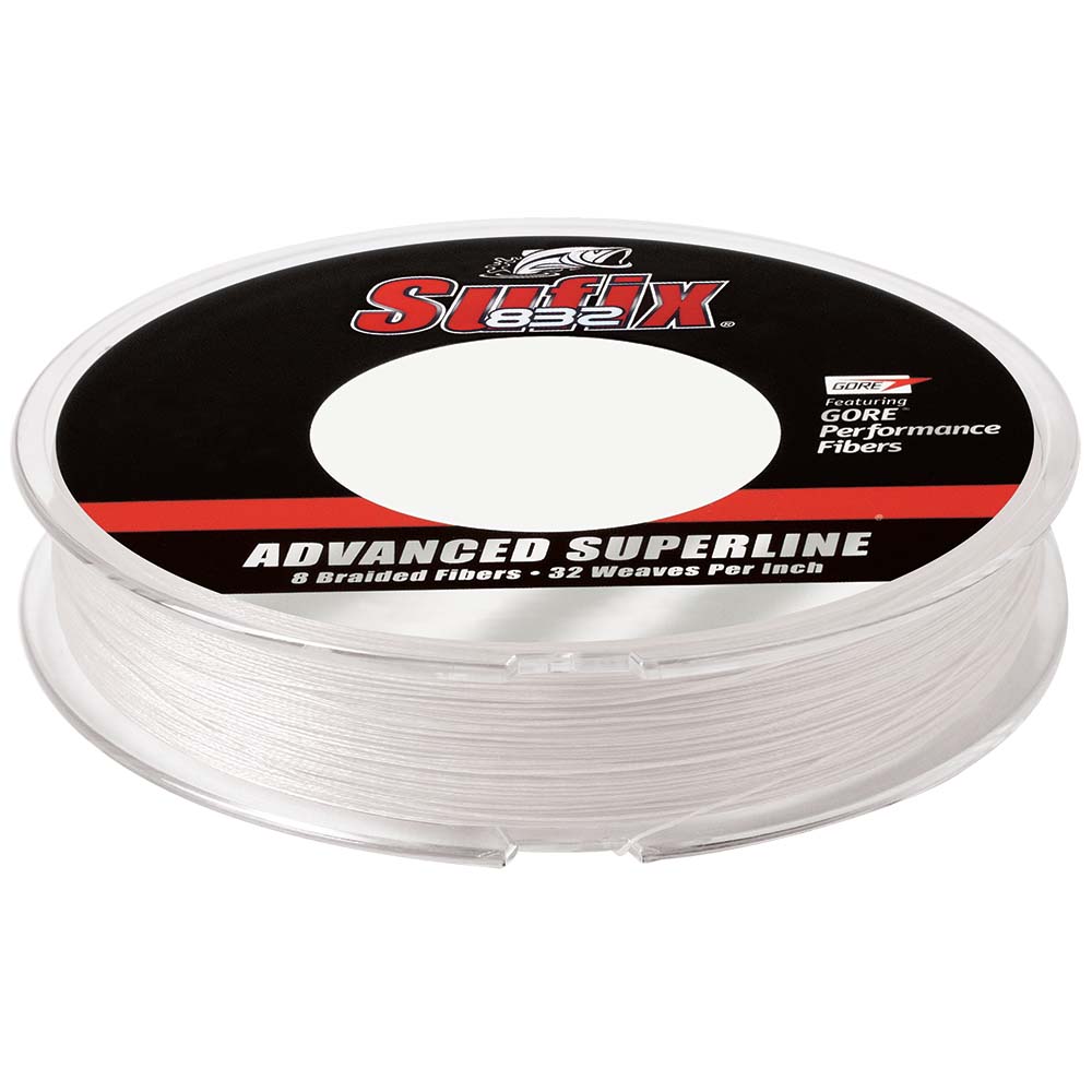 Sufix 832 Advanced Superline Braid fishing line in ghost color, 30lb test, 150 yards, suitable for lines and leaders.