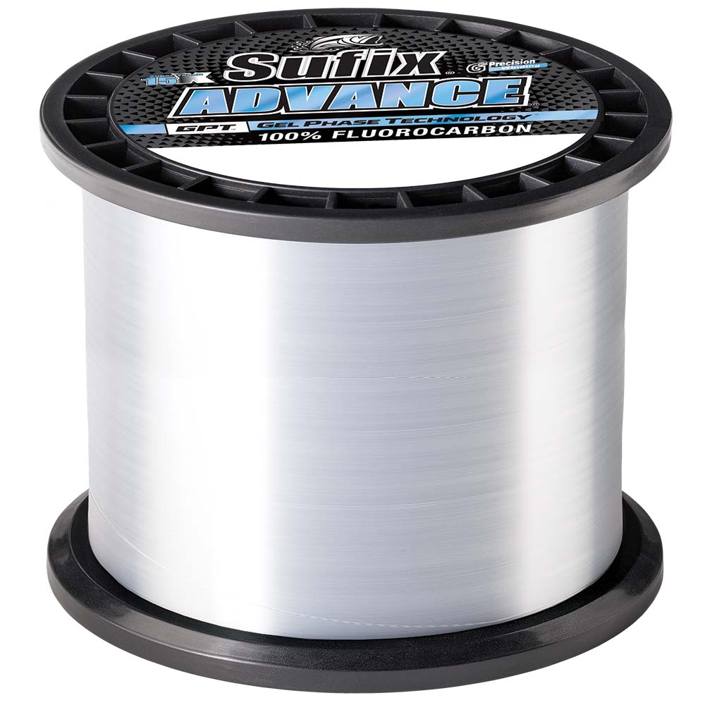 Sufix Advance Fluorocarbon fishing line, 20lb test, clear, 1200 yards, suitable for lines and leaders.