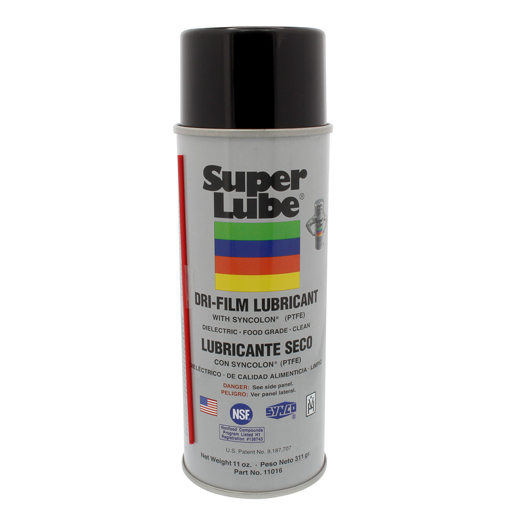 Super Lube Dri-Film Aerosol with Syncolon, 11oz, a cleaning spray for lubrication and moisture protection in industrial use.