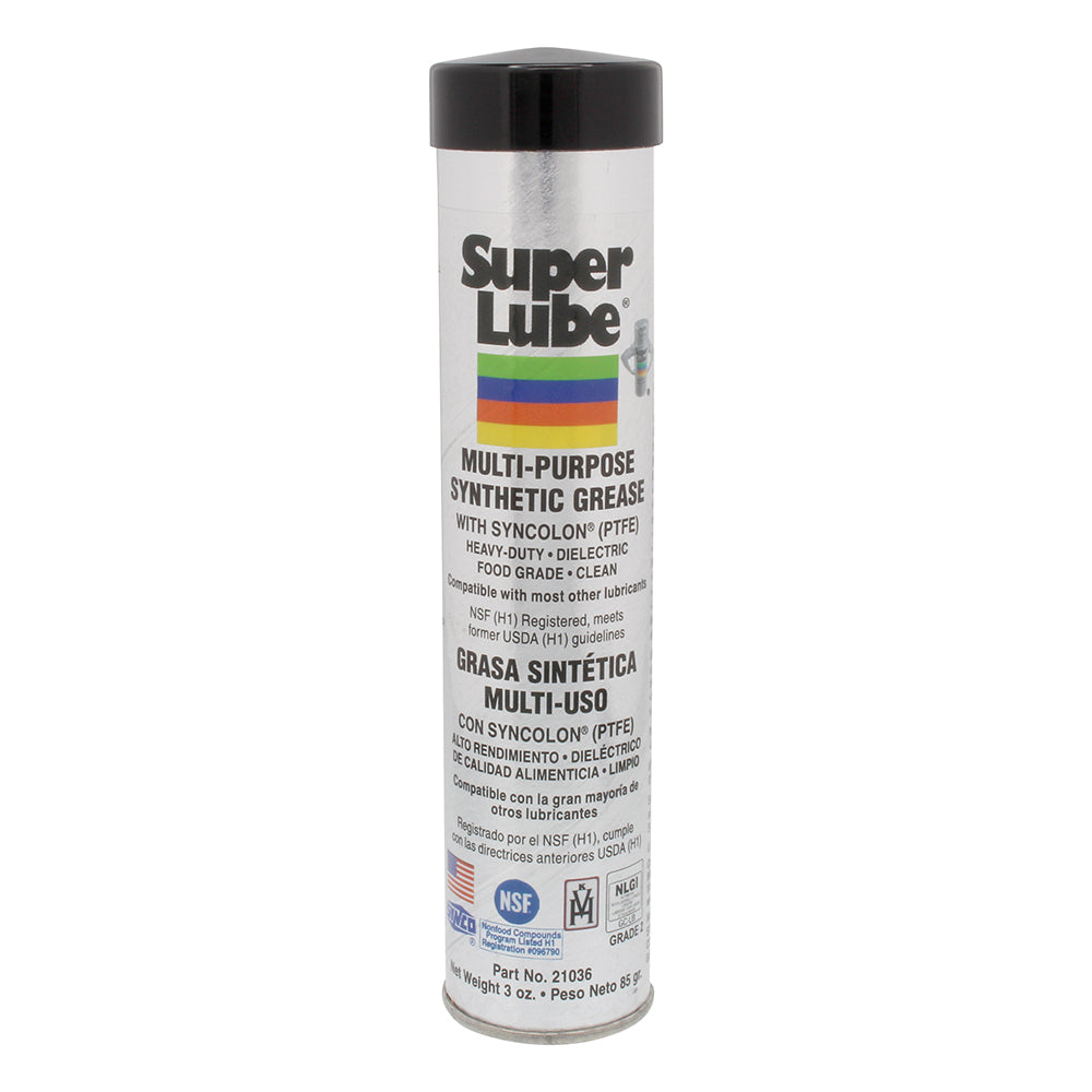 Super Lube multi-purpose synthetic grease in a 3oz cartridge, suitable for cleaning and lubrication applications.