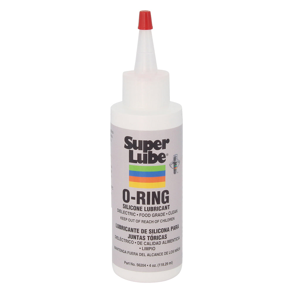 Super Lube O-Ring Silicone Lubricant 4oz bottle, ideal for cleaning and lubricating O-rings and rubber parts.