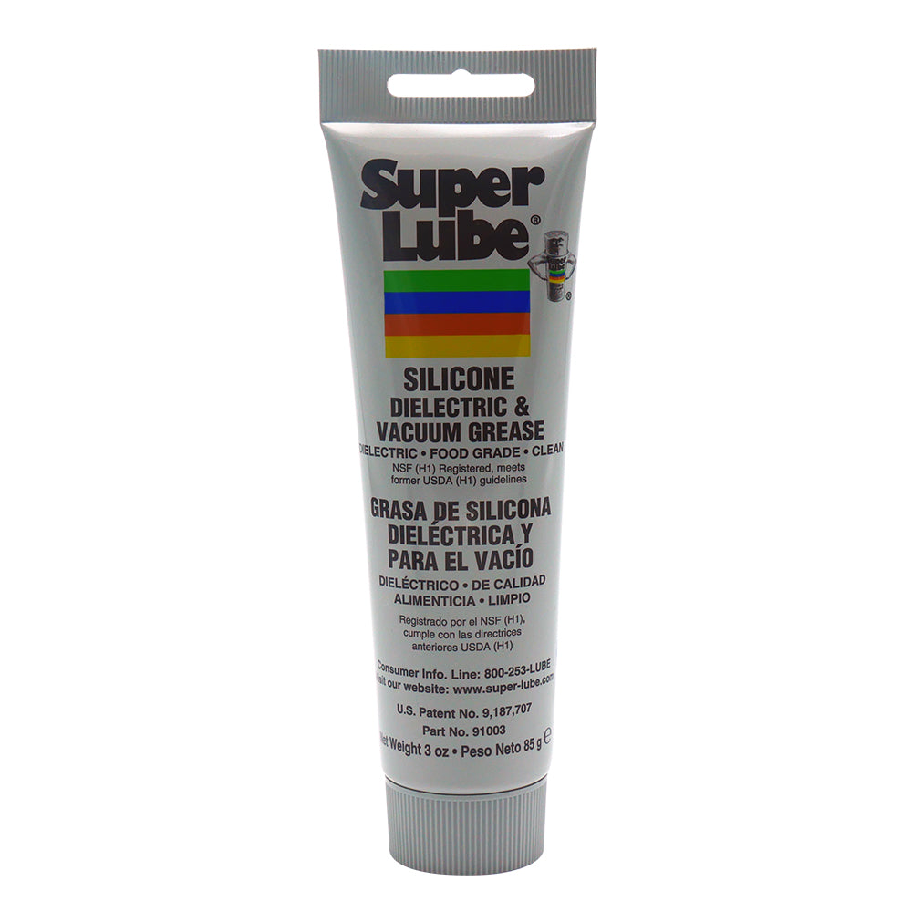 Super Lube Silicone Dielectric Vacuum Grease 3oz tube, used for cleaning and insulating electrical components.