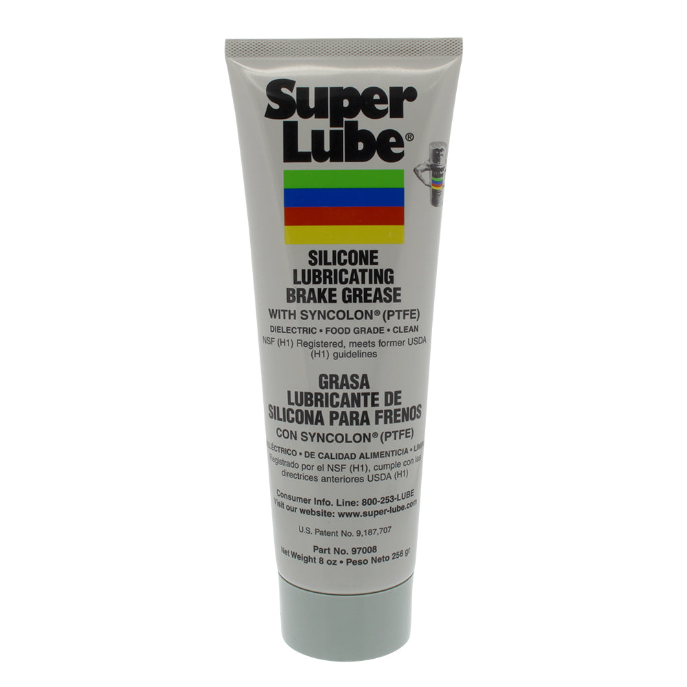 Super Lube silicone brake grease in an 8oz tube, designed for lubrication and cleaning of brake components and mechanical parts.