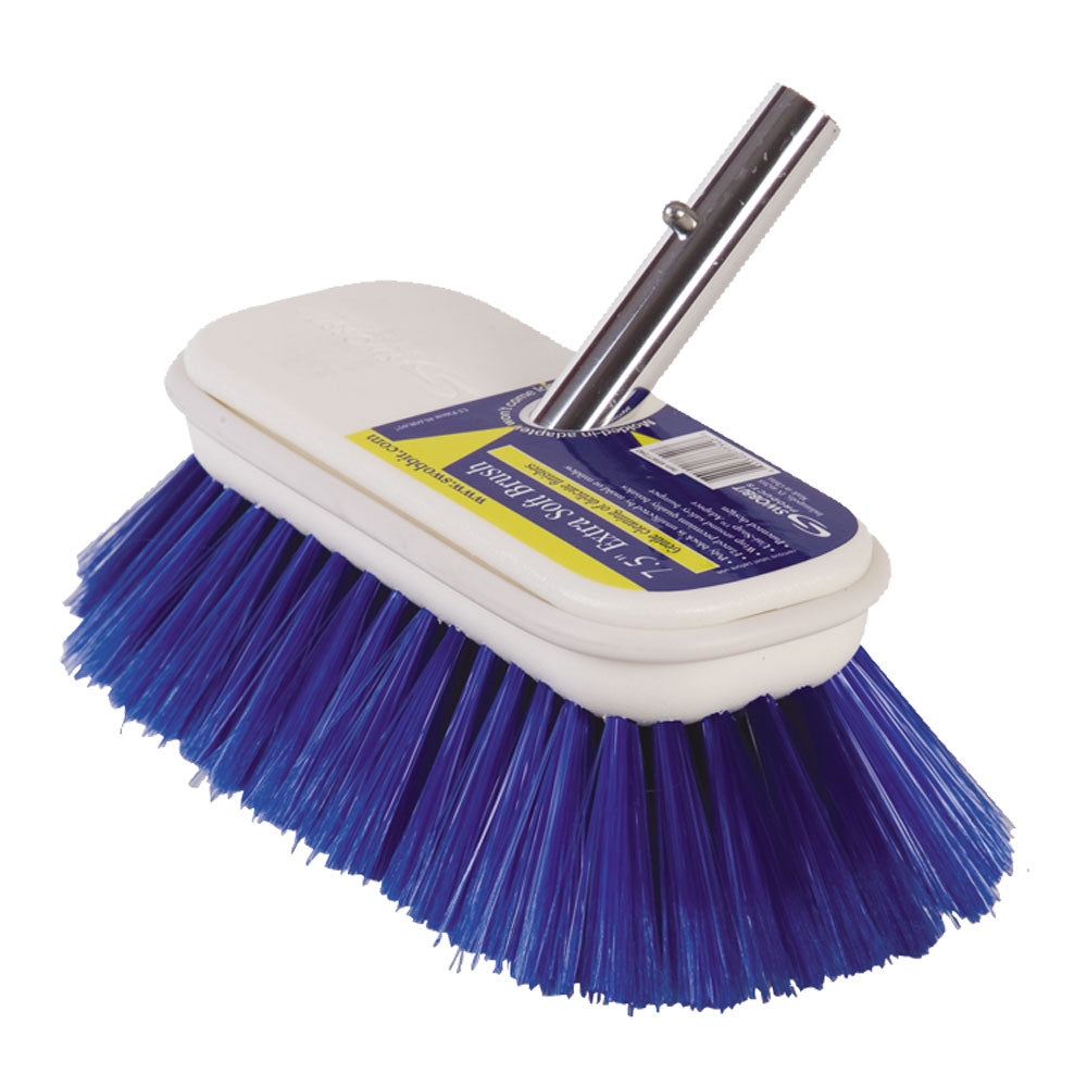 Swobbit 7.5-inch extra soft blue cleaning brush with soft bristles, ideal for gentle cleaning tasks.