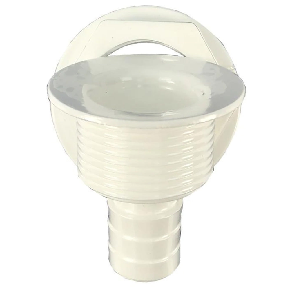 T-H Marine Straight Barbed All-Purpose Drain fitting in white, used for marine plumbing and drainage systems.
