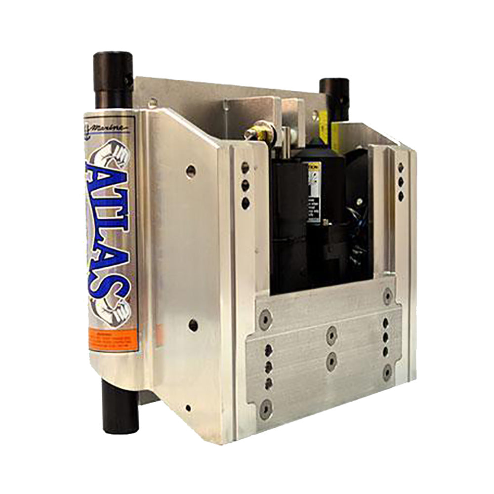 Polished T-H Marine Atlas 6-inch set-back hydraulic jack plate for boat motor mounting, showcasing its sleek, sturdy design.