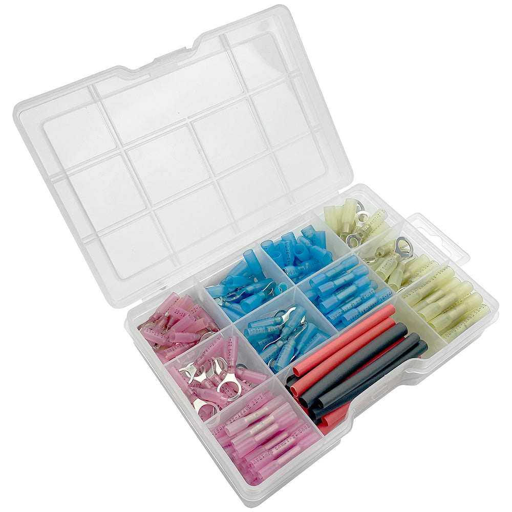 T-H Marine Heat Shrink Connector Kit with 200 terminals, featuring heat shrink sleeves for secure electrical connections.