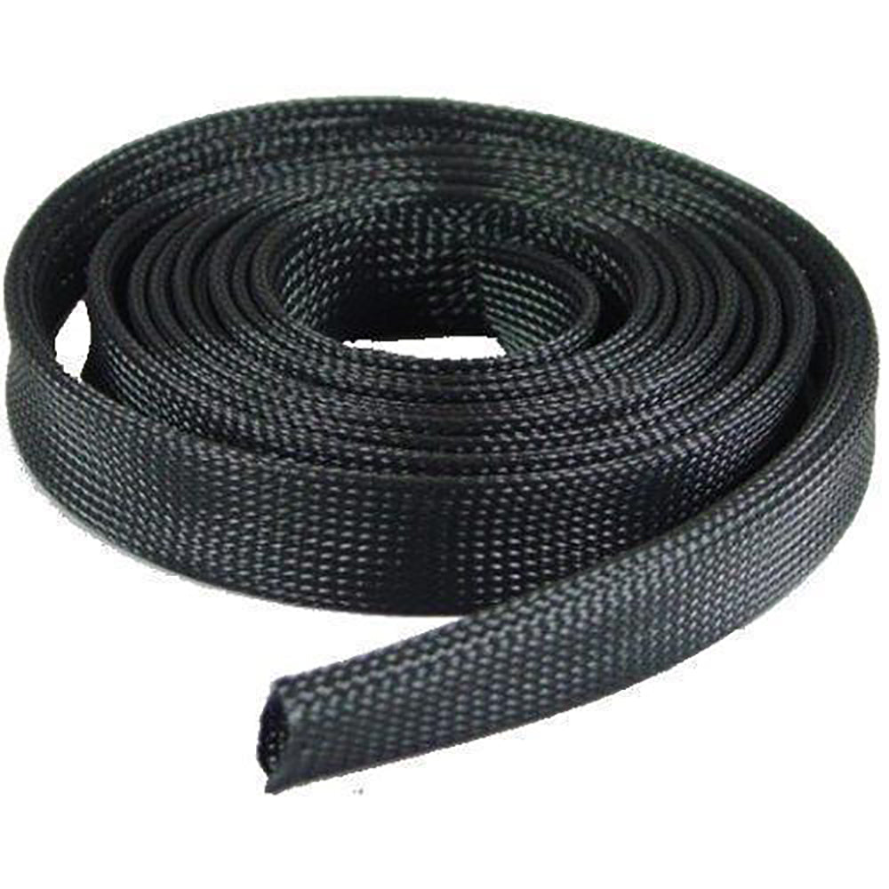 T-H Marine T-H FLEX 3/4-inch expandable braided sleeving for wire management, shown in a roll, ideal for cable protection.