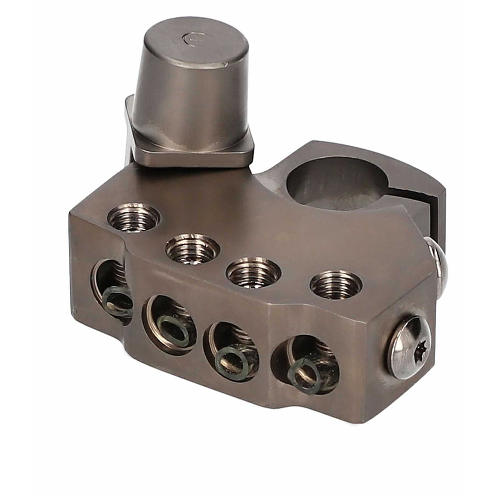 T-Spec 8-position battery terminal busbar for positive and negative connections, used in automotive and electrical wiring applications.