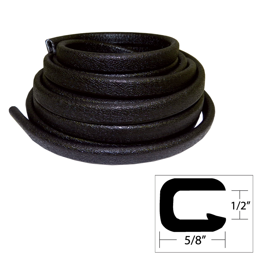 Flexible black vinyl trim by TACO Marine, 1/2-inch opening, 25 feet long, used as marine accessories for sealing and edging.