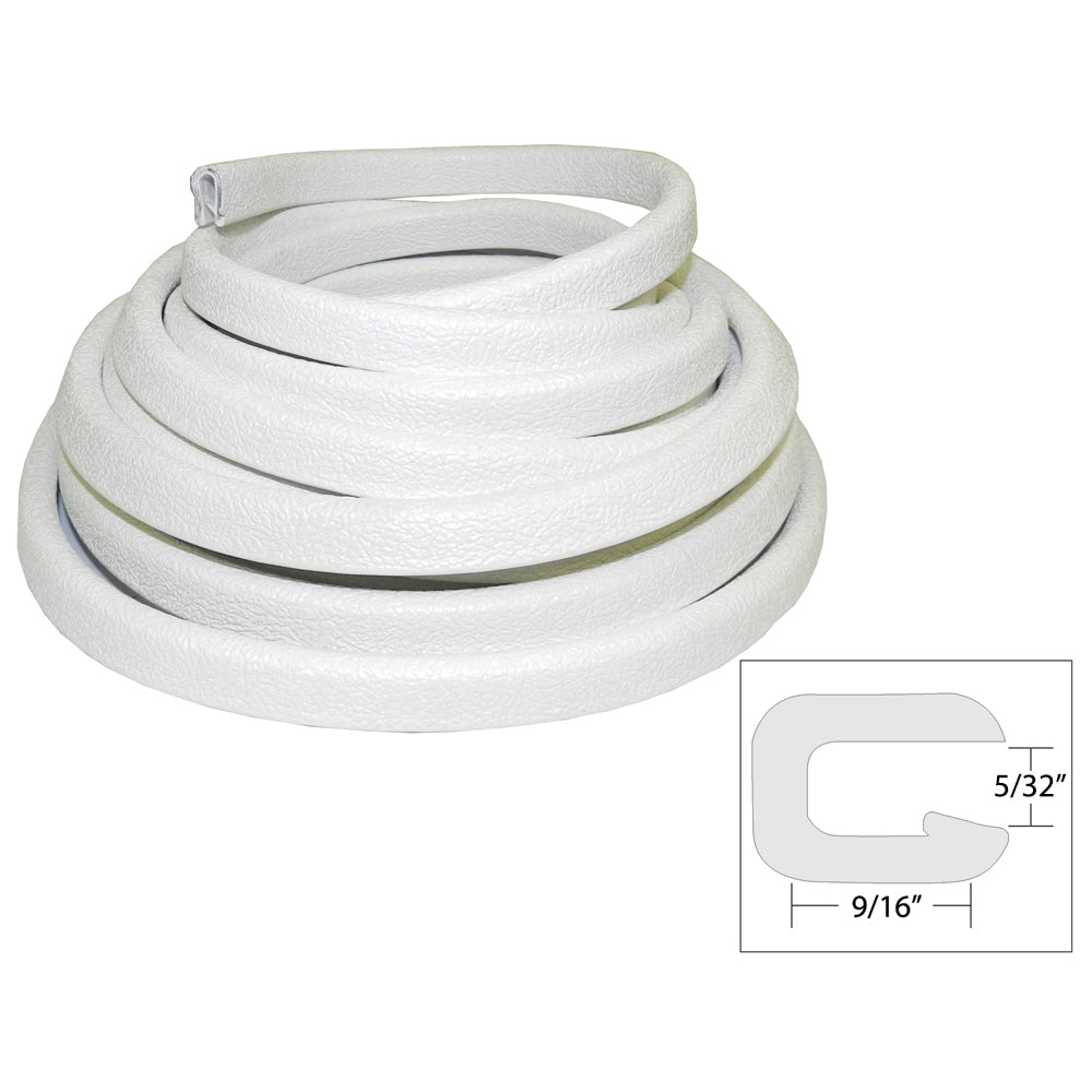 White TACO Marine flexible vinyl trim with 5/32-inch opening, 9/16-inch width, and 25-foot length for marine accessory applications