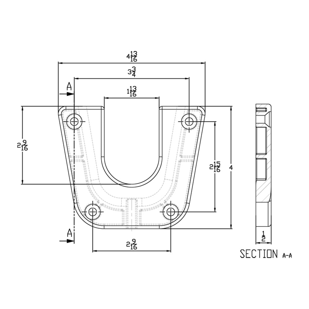 Stainless steel mounting bracket for side mount table pedestal by TACO Marine, showing sturdy construction and mounting features.