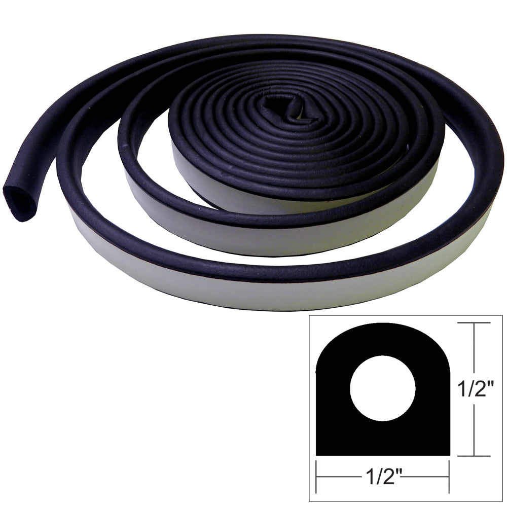 Black TACO Marine Weather Seal accessory, 10 feet long with 1/2 inch width and height, used for sealing and weatherproofing.