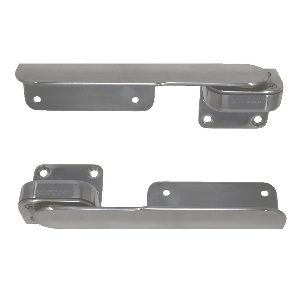 Pair of TACO Marine TACO Command Ratchet Hinges, 9-3/8 inches, polished 316 stainless steel for marine applications.