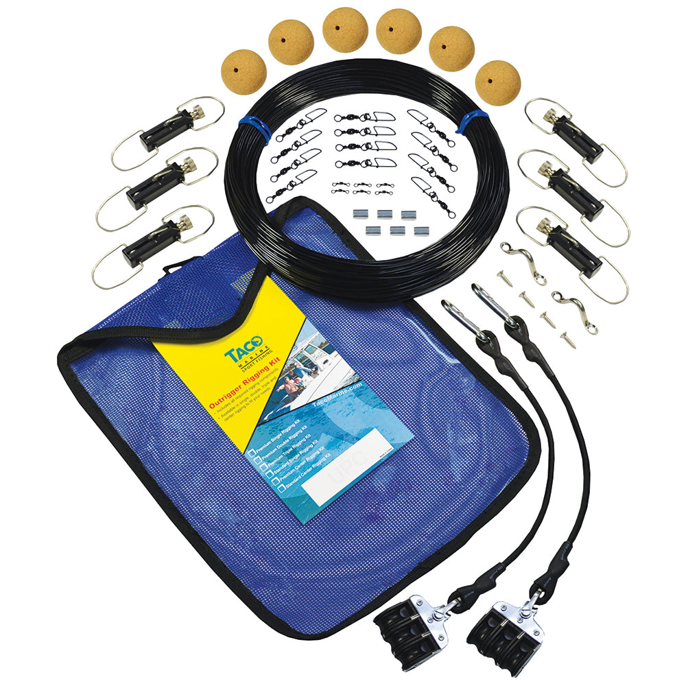 TACO Marine TACO Premium Mono Triple Rigging Kit for outrigger accessories, showing rigging components and hardware.