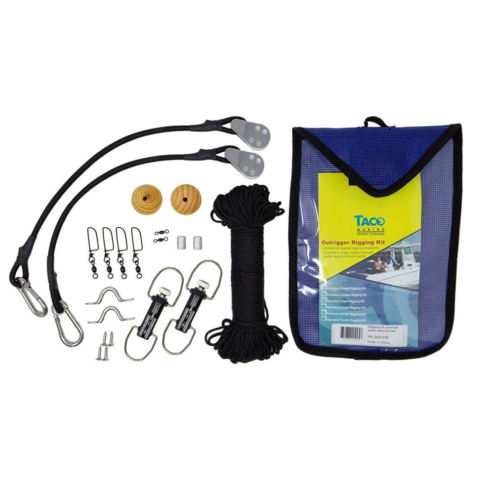 TACO Marine TACO Premium Rigging Kit - Single for outrigger accessories, showing rigging components on a boat.
