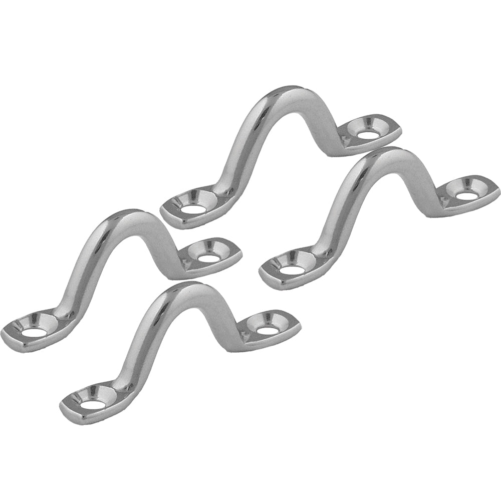 Set of four Taco Marine stamped stainless steel eye straps for outrigger accessories, durable and corrosion-resistant.