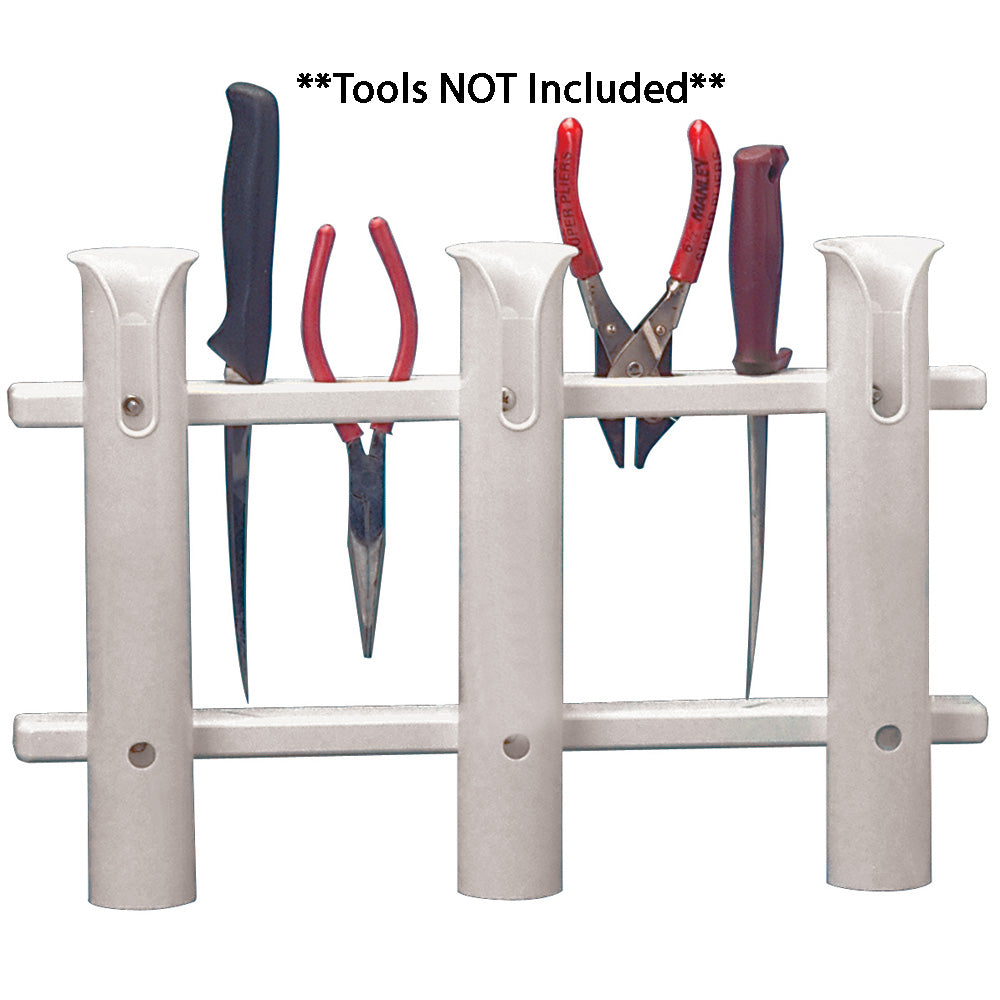 White TACO Marine TACO 3-Rod Poly Rod Rack holding three fishing rods with rod holders for boat storage