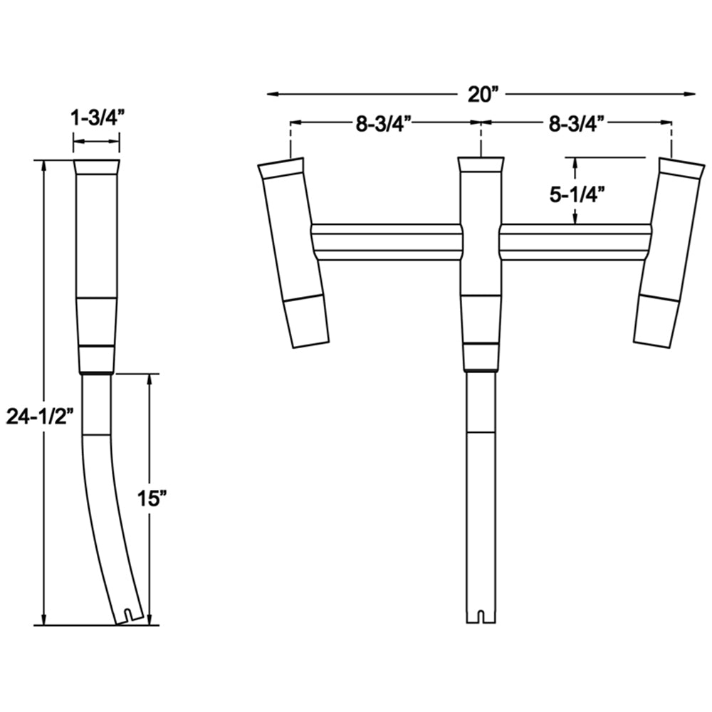 TACO Marine Kite Fishing 3-Rod Cluster rod holders mounted on boat, designed for secure fishing rod storage and organization