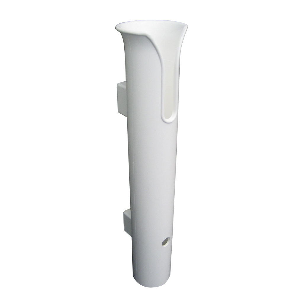 White Taco Poly Stand-Off Rod Holder by TACO Marine, showing a durable, hardware-free boat rod holder mounted on a boat surface.